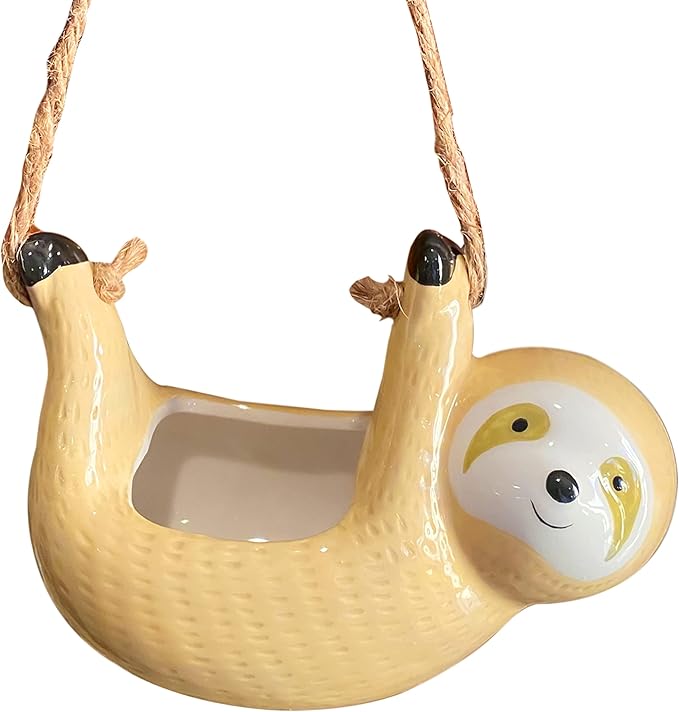 Hanging Sloth Plant Holder - Succulent Pots - Ceramic Sloth Planter - Funny Planters for Indoor Plants - Animal Air Planter - Sloth Plant Pot - Beige
