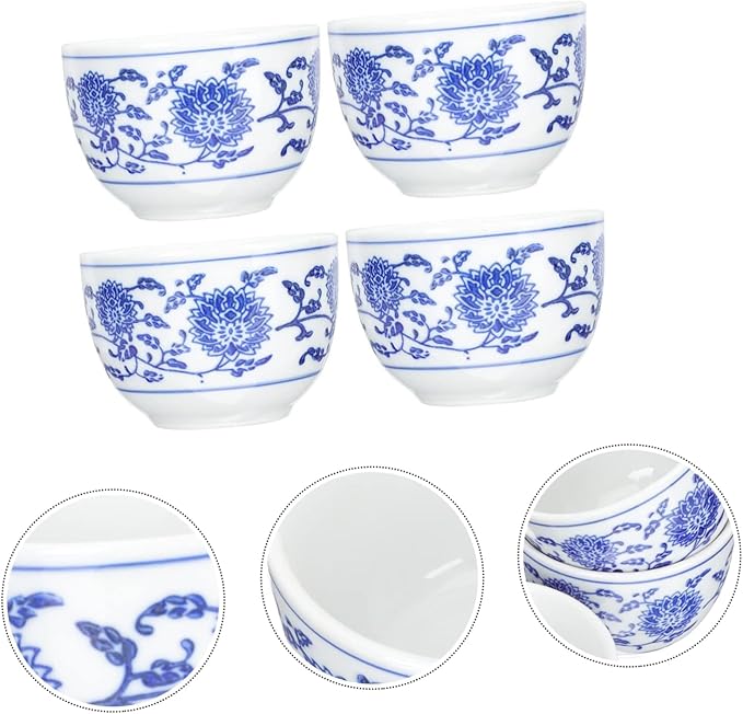Sake Cup Set,Japanese Sake Cup,4pcs Blue and White Porcelain Wine Glass Asian Tea Cup Ceramic Sake Tea Cup Coffee Cup Mini Tea Cups Crystal Glass Tumblers Ceramic Cups Liquor Cup