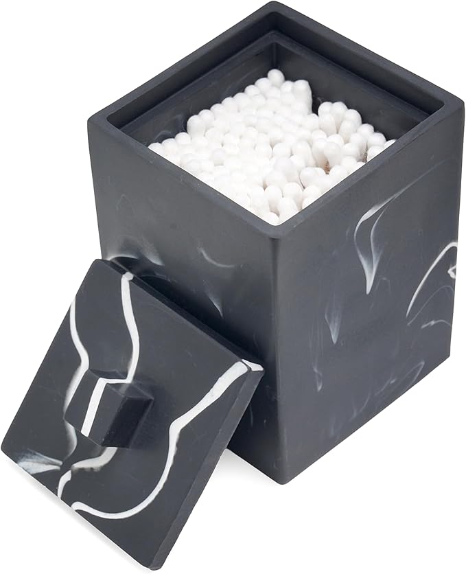 Cotton Swab Canister with Lid, Resin Bathroom Containers Canister Cotton Ball Organizer, for Jewelry Necklace Ring Earring Storage jar Gift Case (Matte Ink Black)