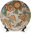 Peony Garden Orange & Green Thibaut Floral Vintage Plates Decor for Club Table Household Personalized Birthday Idea Gifts Ceramic Dinner Plate with 1 Display Stand, Multi Sizes by Choosing