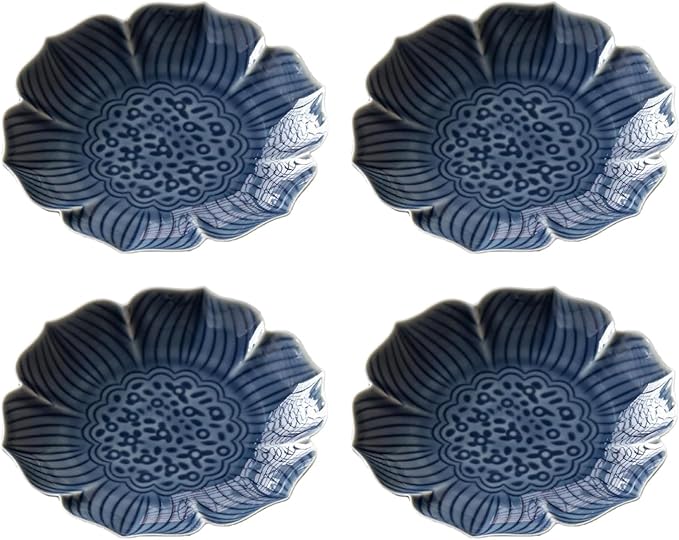 Gaolinci Zen Ceramic Plate, 5 Inches Lotus Shaped Appetizer Plates, Dessert Plate, Nut Plate (Set of 4)