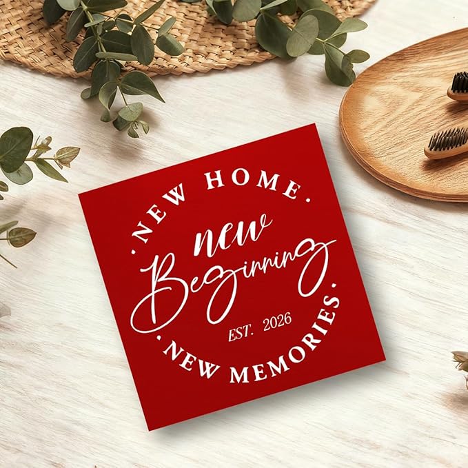 MUBIAO Rustic 2026 New Home Housewarming Gifts Ideasfor Women Men Friend Home Desk Shelf Decor - 5.1 x 5.1 Inches New Memories Decor Accessories - Red