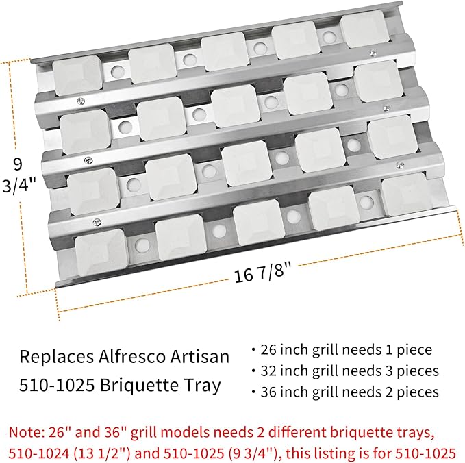 510-1025 Briquette Tray for Alfresco Artisan ARTP-32 ARTP-36 BBQ Replacement Parts for Alfresco Artisan Grill Parts AAEP-26 AAEP-32 AAEP-36 Heat Plate Flame Tamer with 20 Ceramic Briquettes