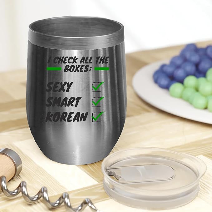 Sexy Smart Korean White Ceramic Asian Coffee & Tea Gift Mug or Korea Cup - 12oz Wine Tumbler Stainless Steel