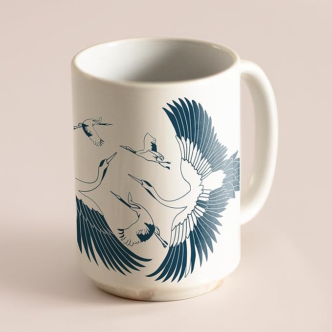 Lunar New Year Crane Bird Pattern coffee mug Lunar New Year Gift coffee mug Tet Gifts Iced Coffee coffee mug Crane Bird coffee mug Asian Pattern element ceramic coffee mug idea (Blue Pattern)