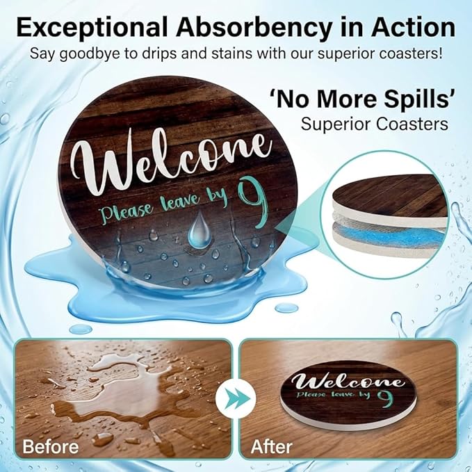 Funny Coasters - House Warming Gifts New Home - Housewarming Gifts for Women, Men, Couple, New Homeowner - Farmhouse Bar Coasters for Drinks with Holder - First Apartment Essentials