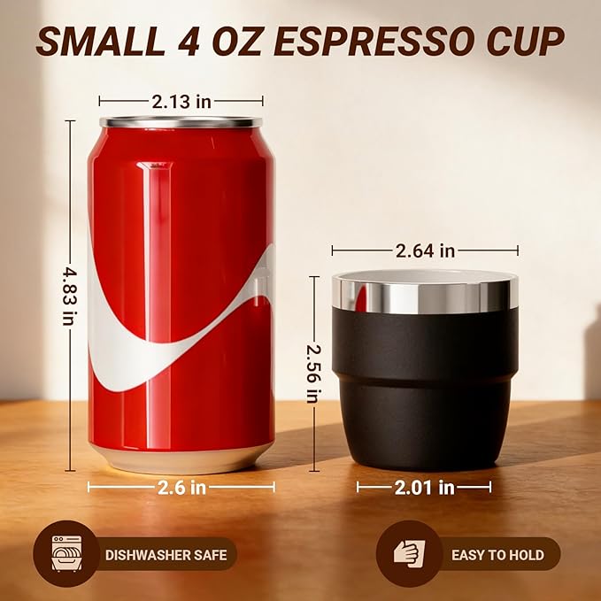 4 oz Small Espresso Cup, Ceramic-Lined 18/8 Stainless Steel, Double-Wall Vacuum Insulated, Stackable, Dishwasher Safe, Fits Most Espresso Machines, for Espresso Shots (Lilac, 2 Pack)