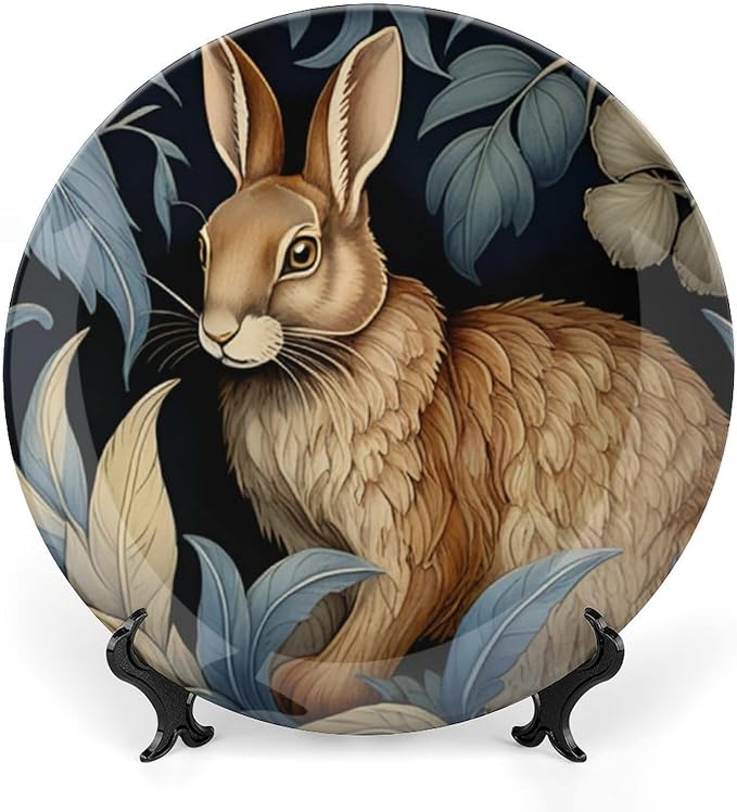 Forest Rabbit Floral Art Nouveau Decorative Plate for Display William Morris Garden Festival Household Supplies Table Wall Holiday Party Decorations Customize Gifts for Men Women Anniversary
