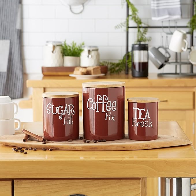 DII Kitchen Accessories Retro Collection Ceramics, Canister Set, Cinnamon, 3 Piece