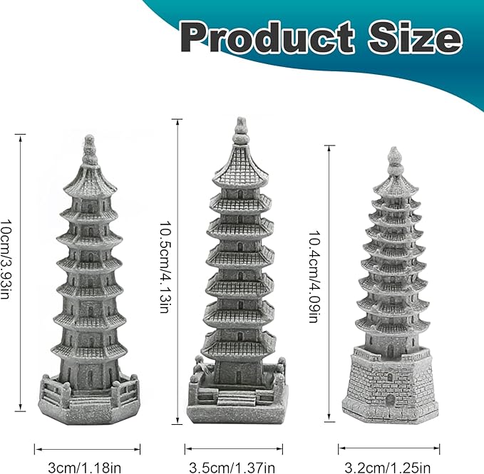 3PCS Mini Pagoda Sandstone Sculpture, Chinese Zen Pagoda Figurines for Garden, Office Home Desktop Decor