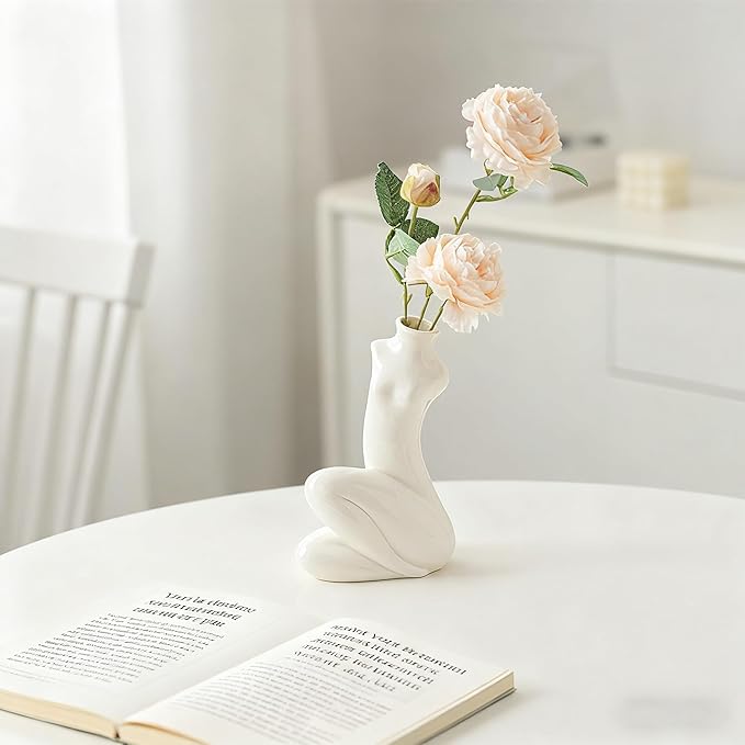 Abstract Female Body Vase - Artistic Butt & Boob Planter Bud Vase, Modern Ceramic Sculpture for Flowers, Funny Unique Home Decor Centerpiece (Akimbo-5.12'' H)