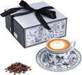 Ceramic Coffee Cup and Saucer Set - Vintage Floral Design, Perfect for Espresso, Tea, or Coffee Lovers - Gift Boxed for Home, Office, or Special Occasions (6.8oz)