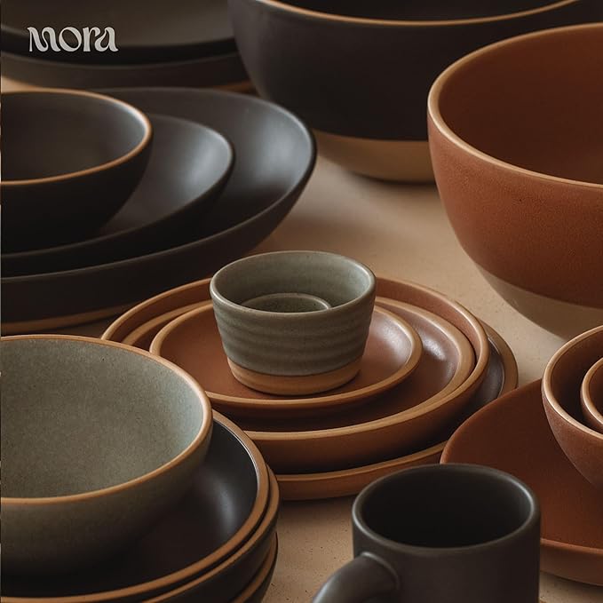 Mora Mini Ramekins Set of 4, 8oz Ceramic Pottery Baking Dishes - Microwave, Oven and Dishwasher Safe - Peppercorn