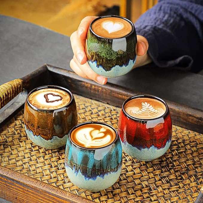 3 oz Ceramic Mini Espresso Cups Set of 4, Espresso Mugs, Porcelain Coffee Mugs Demitasse Cups, Modern Style Handless, Microwave Dishwasher Safe (Morandi Color)