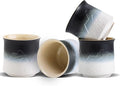 ZENS Japanese Tea Cup Set of 4, 8 oz Gradient Embossed Ceramic Japan Tea Cups - Matcha Tea, Handles FREE, Traditional Asian Cups for Gongfu Tea in Black & White