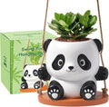Swing Panda Hanging Planters for Indoor Plants, Cute Succulent Pots with Drainage Hole, Small Hanging Flower Pots Outdoor, Panda Gifts for Plant Lovers (Boy-White)