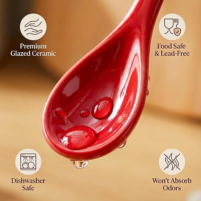 Mini Spoons for Spices, Ceramic Spoon 3.5 inch for Spice Jars, Espresso Spoons, Small Seasoning Spoon for Salt, Coffee, Sugar, Powder and Pepper (Red spoon A set of 4)
