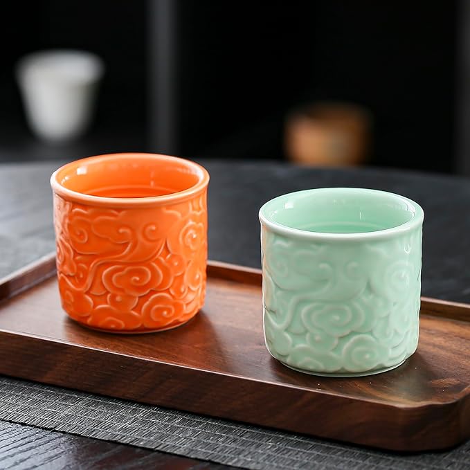 Ceramic Espresso Cups Set of 4-3oz Demitasse Cups for Coffee & Tea, No Handles, Durable & Dishwasher Safe (lawngreen, 4)