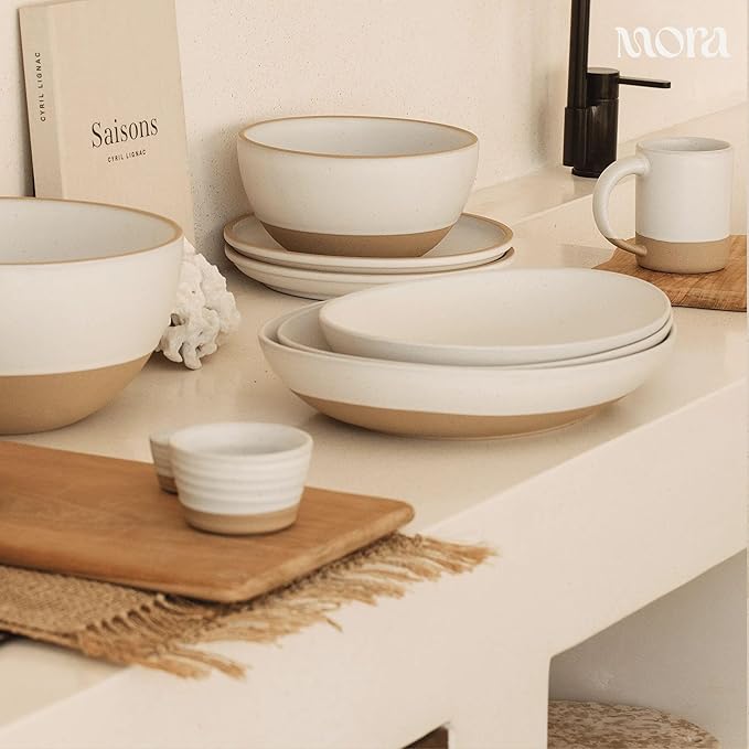 Mora Micro Ramekins Set of 4, 6oz Ceramic Pottery Baking Dishes - Microwave, Oven and Dishwasher Safe - Oat