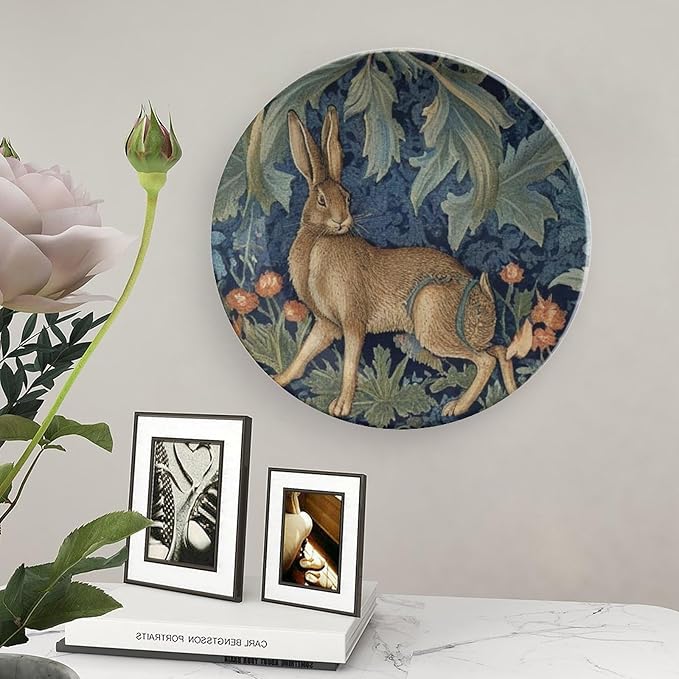 Forest Rabbit Floral Art Nouveau Fashion Plates, Custom Design Collector Plates for Housewarming Gifts Home Kitchen Decor, Including Bracket And Special Hook Art Decorations for Household Wall
