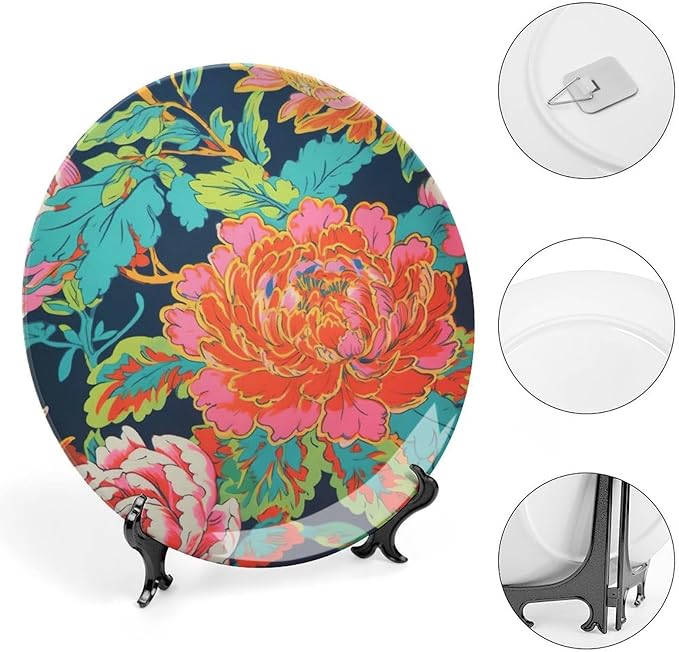 Red Chinoiserie Peony Floral Ceramic Decorative Plate for Display Peony Chinoiserie Kitchen Wedding Supplies Club Home Holiday Party Decorations Personalized Gifts for Men Women Christmas