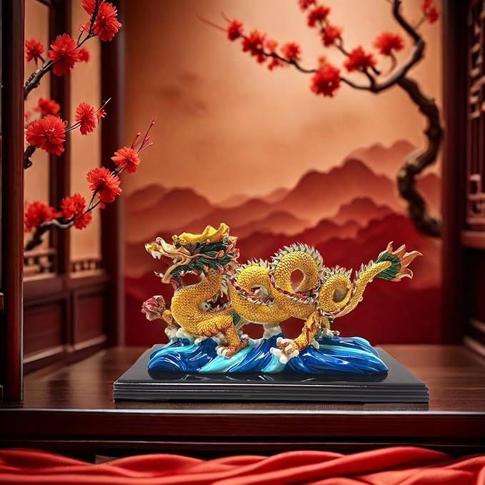 FUNSXBUG 11 Inch Large Chinese Feng Shui Dragon Statue Sculpture Figurines Feng Shui Decor Home Office Decoration Tabletop Decor Ornaments Good Lucky Gifts