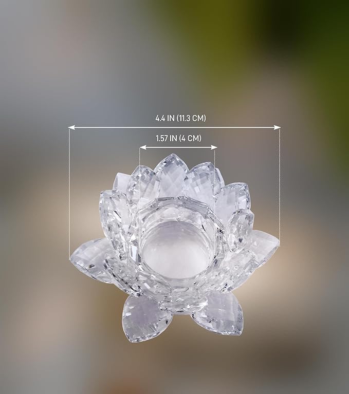 Crystal Lotus Flower Tealight Candle Holder Set of 2, Clear Glass Candlestick Holders, Pillar Votive Candle Holders for Table Centerpiece, Home Décor, Party, Wedding, Dinning