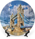 XISUNYA 7 Inch Decorative Plate, London Ceramic Plate, Historical Tower Bridge on River London UK British Day Time Print Ceramic Wall Hanging for Fine Dining, Dinner Parties, Weddings, Catering