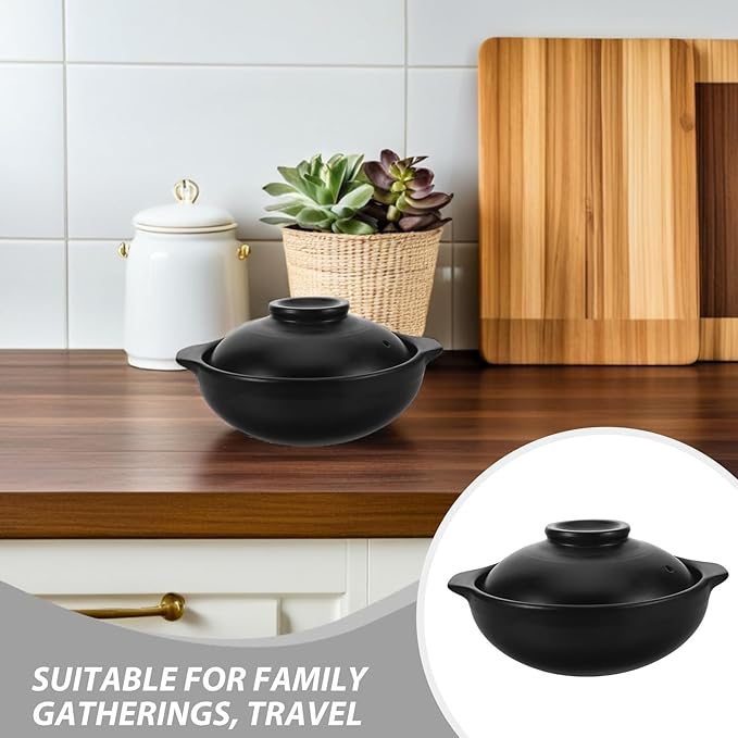 Clay Pot for Cooking with Lid: Terracotta Casserole - Heat-resistant Casserole Dish - Korean Stone Pot Cookware for Soup Meat Rice - 600ML