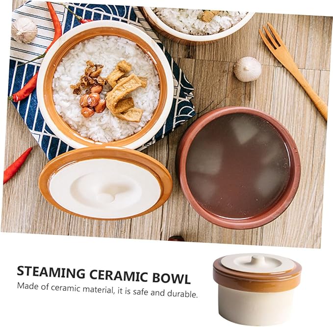 OUNONA Ceramic Stew Bowl with Lid Practical Pot for Rice Yogurt Fruits and Desserts Versatile Tableware for Home Use present