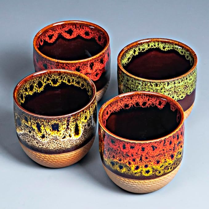 Japanese teacups set of four, Miso soup cups, Espresso cups Asian teacups without handles,tea set. Diameter 2.9in height 2.7, capacity: 6oz (4 in a group)
