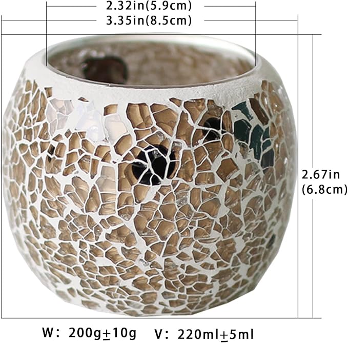 Romantic Mosaic Cracked Candle Holders(NO Candles) Wedding Dinner by Candlelight,Handmade Tea Light Holders Candles Cape Bowl for Valentine's,Christmas Table Centerpiece,Party Decor 1 PC (Nude Gold)