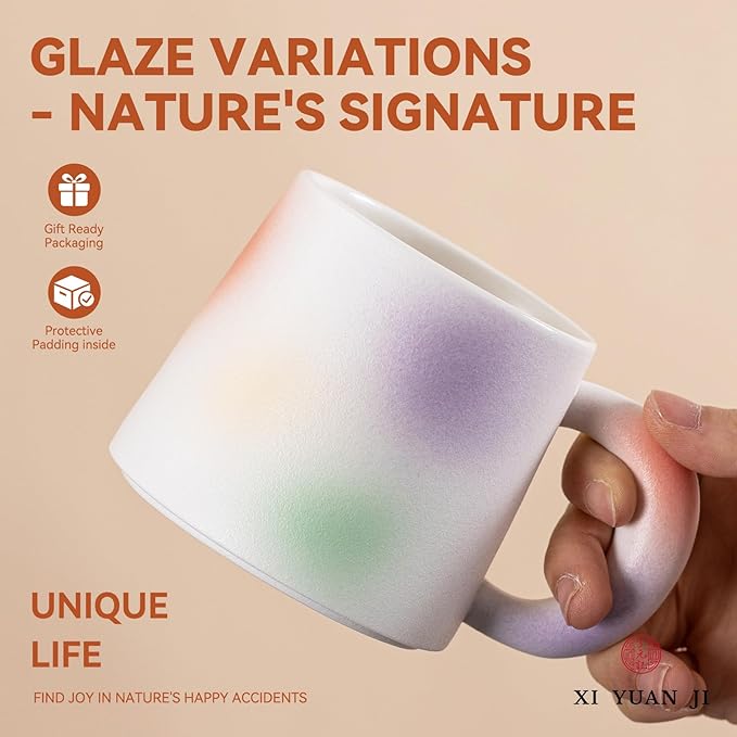 Ceramic Coffee Mug 11.6oz – Unique Artisan Ceramic Mug with Ergonomic Handle, Aesthetic Coffee Cup for Home & Office, Microwave Safe Gift Mug for Yourself or Friends