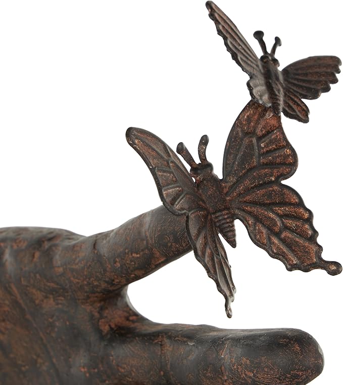 Deco 79 Polystone Hands Decorative Sculpture Sign Home Decor Statue with Butterrfly Accents, Accent Figurine 11" x 5" x 16", Dark Brown
