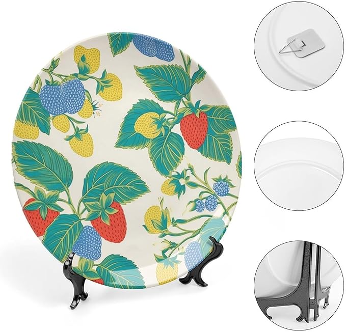 Summer Cherry Lemon Citrus Garden China Plates of 6", 7", 9", 10", Custom Hand Painted Wall Hanging Decor, Display Kitchen Decorations Home, with Display Stand And Hook Up