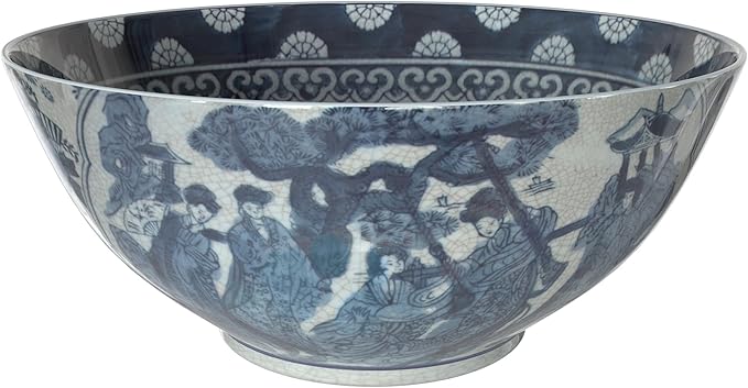 Red Lantern 14" Ladies Blue & White Porcelain Bowl Vase for Centerpiece in Kitchen Dining Living Room Bedroom with Boho Eclectic Modern Contemporary Classic Traditional Style Decor
