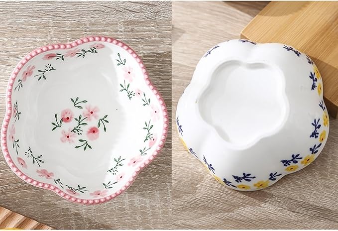 2 Pack 8 OZ Small Floral Candy Dish Ceramic Flower Candy Bowl Cute Ceramic Bowls for Dessert,Snack,Fruit,Yogurt,Ice Cream,Cereal,Dipping Sauce,Side Dishes,Microwave Freezer Safe