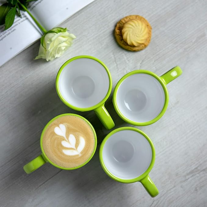 City to Cottage Ceramic Cappuccino Mug with Large Handle, 10oz Coffee Mug for Latte Hot Chocholate Tea, Daily Morning Dring at Home Office Work, Christmas Housewarming Gift Pistachio Green Polka Dot
