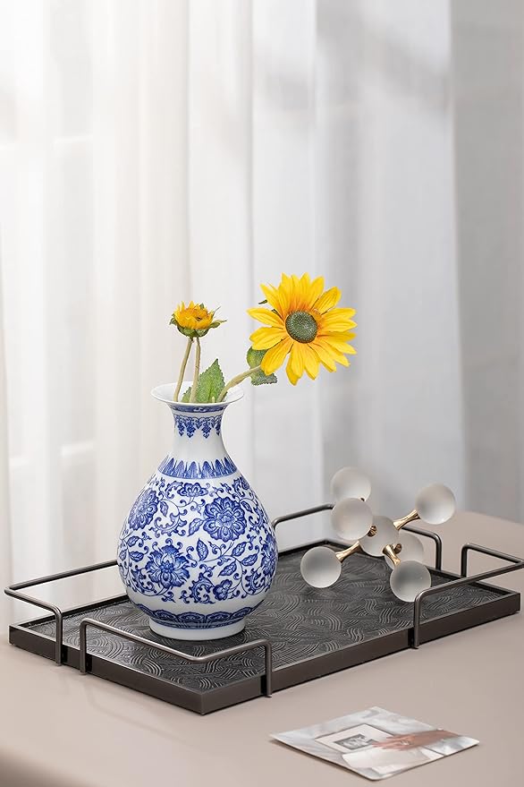 Blue Porcelain Vase, Blue and White Ginger Jar, Handmade Chinoiserie Vase, 8.7'' H
