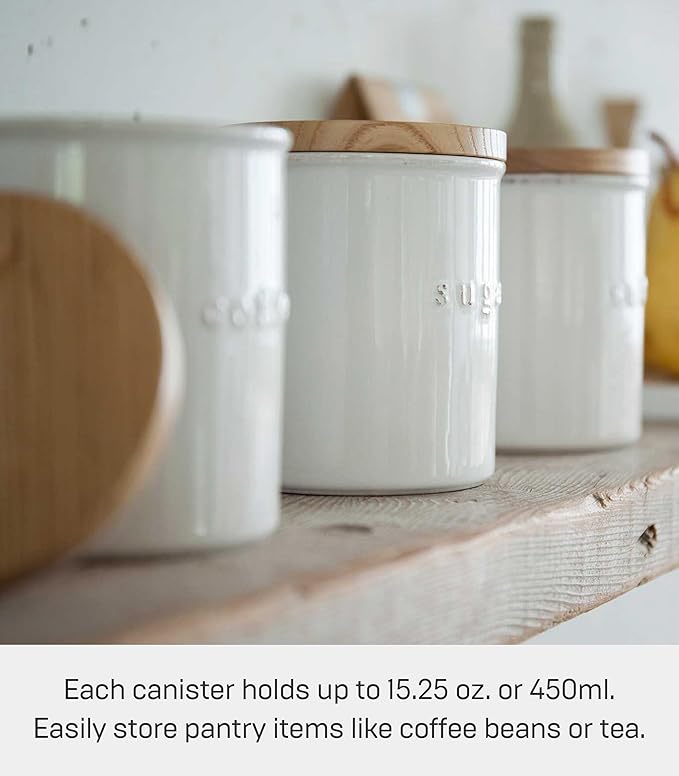 YAMAZAKI Home Tosca Ceramic Canister - Dry Food Kitchen Storage Container Organizer - Coffee - 15.25 Oz., 450 Ml