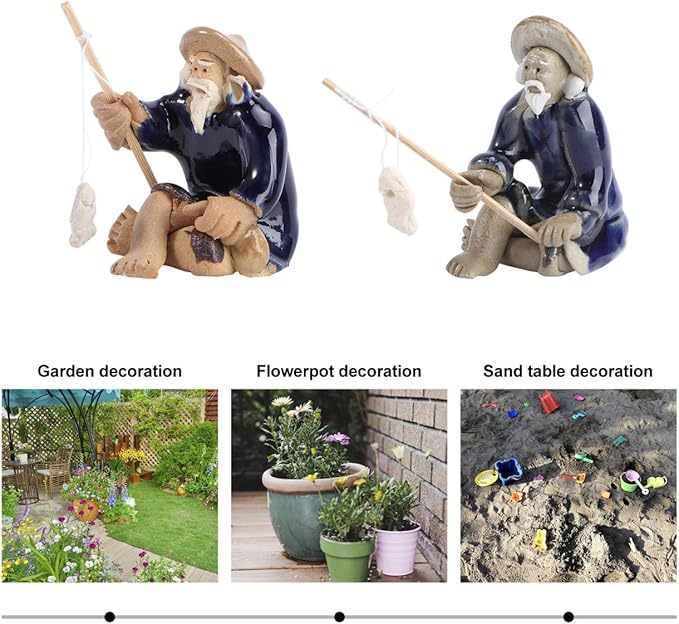 DOITOOL 2 Pcs Fisherman Figurines Bonsai Figurines Mini Fisherman Statue Asian Zen Decoration Vintage Ornament for Fish Tank Micro Landscape Fairy Garden Accessories