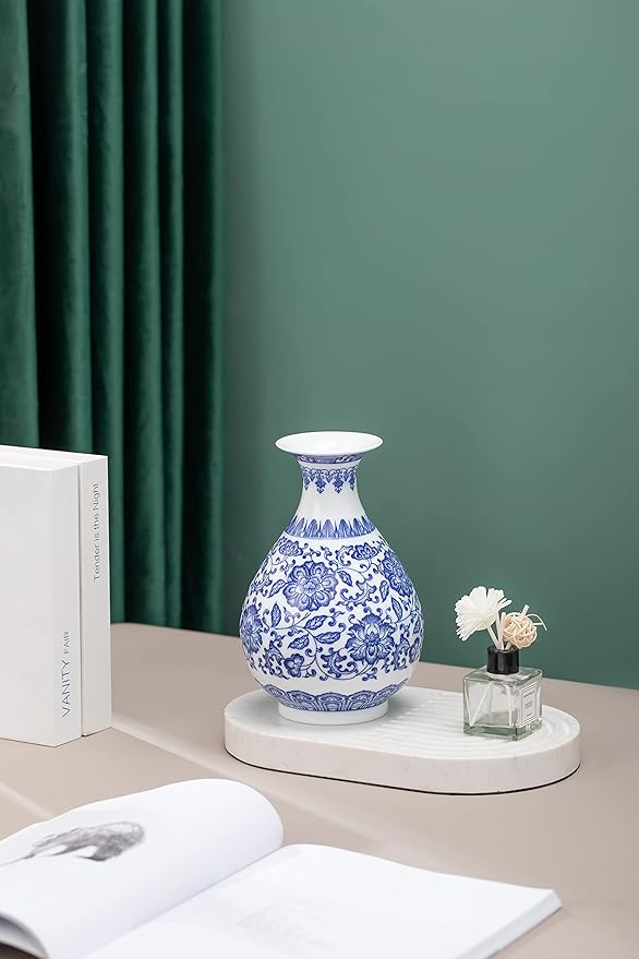 Blue Porcelain Vase, Blue and White Ginger Jar, Handmade Chinoiserie Vase, 8.7'' H
