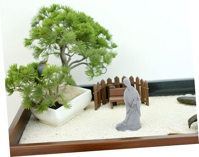 POPETPOP Zen Buddha Monk Figurine for Home Decor Miniature Asian Style Garden Statue for Bonsai and Micro Landscape Decoration 4-inch Ceramic Sculpture