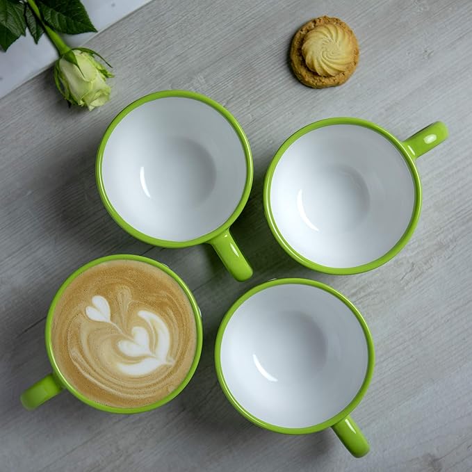 City to Cottage Handmade Ceramic Designer Lime Green and White Polka Dot Cup, Unique Extra Large 17.5oz/500ml Pottery Cappuccino, Coffee, Tea, Soup Mug | Housewarming Gift for Tea Lovers