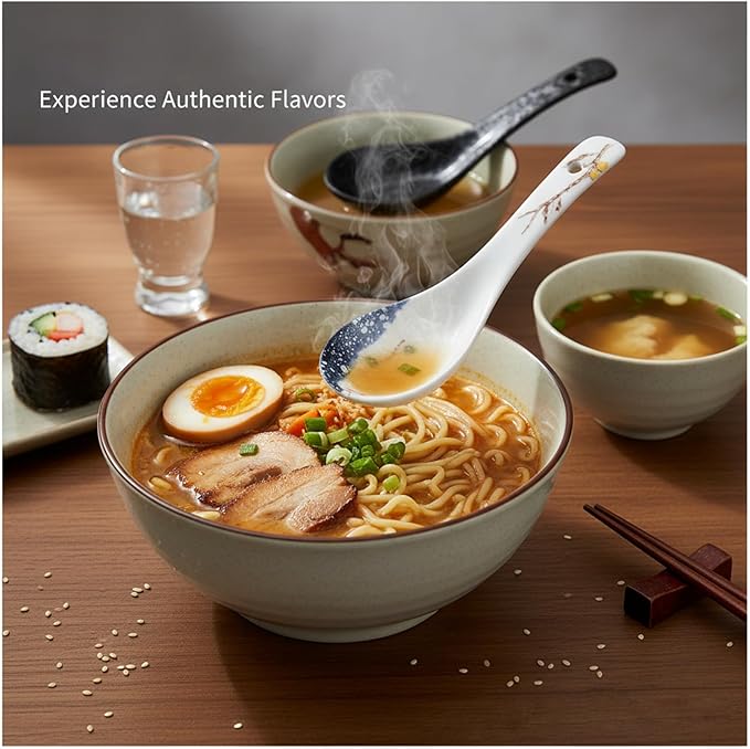 DAYUMKOU 6 Pack Asian Soup Spoon Ceramic Chinese Soup Spoons Set for Soup, Cereal, Pho, Noodles, Dumpling, Miso, Wonton Meal Partner