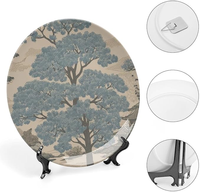 Chinoiserie Tree Vintage Plates for Display Indigo Asian Scenic Wedding Home Supplies Kitchen Club Holiday Party Decorations Personalized Gifts for Men Women Halloween, 6", 7", 9", 10"