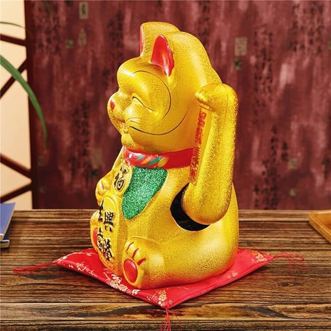 Luck Cat-Waving Arm Cat 9 Inches Gold Business is Booming Lucky Cat Chinese Feng Shui Deoration Cat Ceramic Maneki Neko Lucky Fengshui Cat Japanese Lucky Cat
