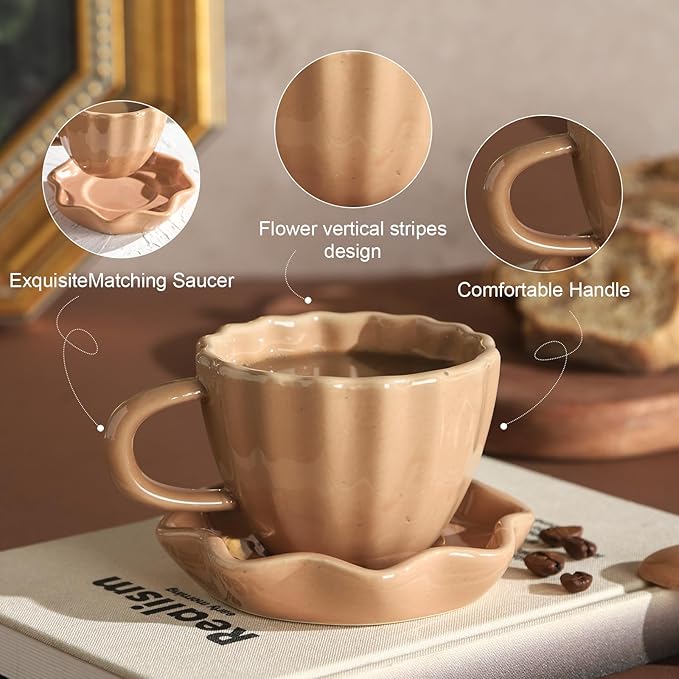 Cute Ceramic Double Espresso Shot Cups Set of 4 Tazas Para Cafe Expresso Cups 3 oz is Suitable for Single and Double Espresso Mugs.