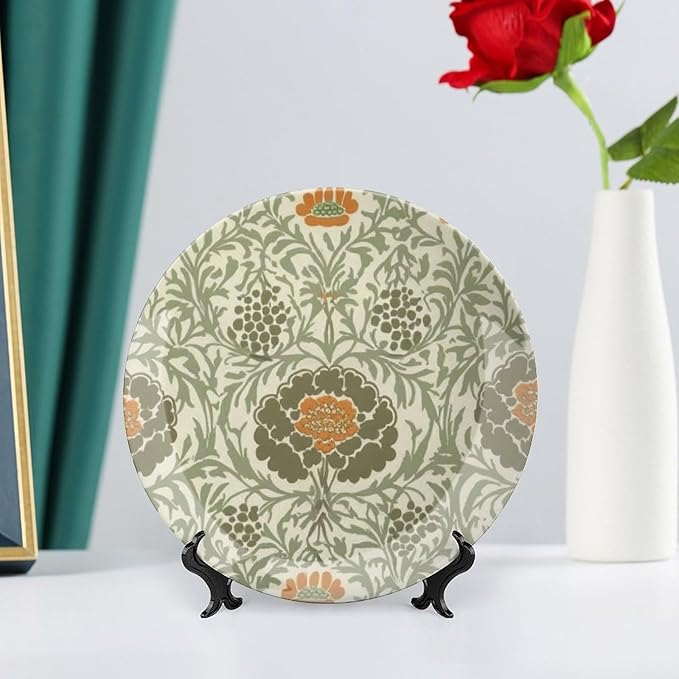 Teal Floral Vintage Plates of 6", 7", 9", 10", Customize William Morris Garden Flowers Wall Decorative Plate, Festival Farmhouse Decorations Art Decoration, with Display Stand And Hook Up