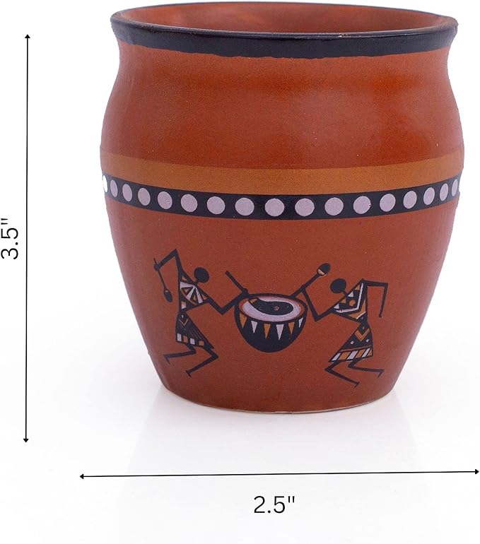 Handmade Traditional Kulhar Kulhad Chai Tea Coffee Mug Cup Cantaritos Set of 6 Glazed Earthenware Glossy Finish Clay Terracotta Artisanal Studio Pottery Mud Brown Food Safe Natural Rustic Eco-Friendly